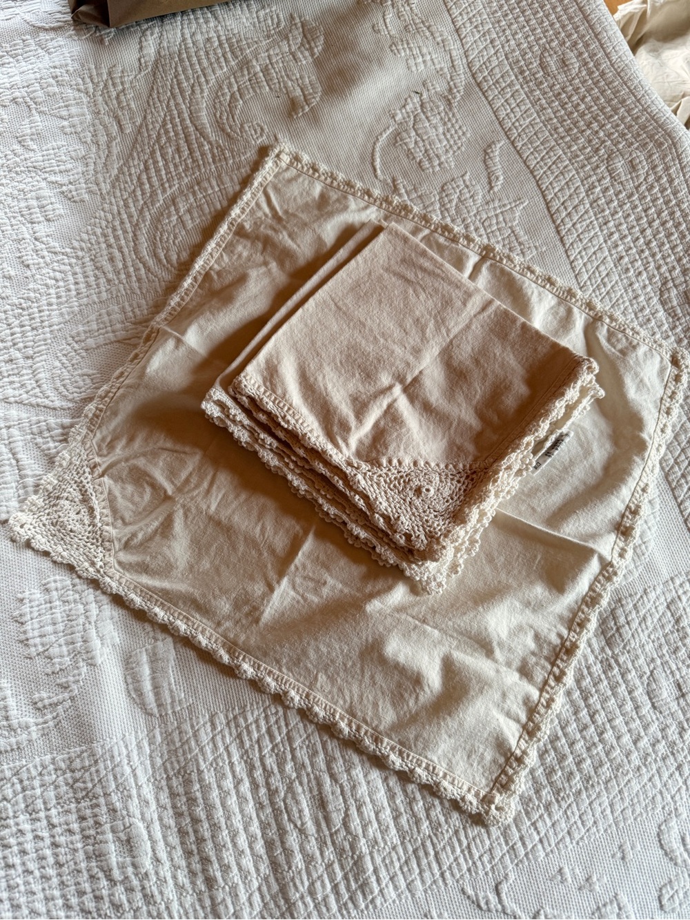 Vintage Crochet-Edge Napkins Set